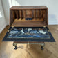 Solid walnut chinoisorie burr wood black gold bureau desk drawers