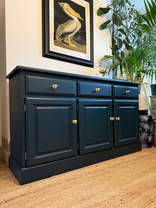 Newly refurbished large solid wood sideboard blue