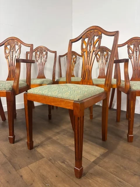 Set Of Six Reproduction Yew Wood Dining Chairs