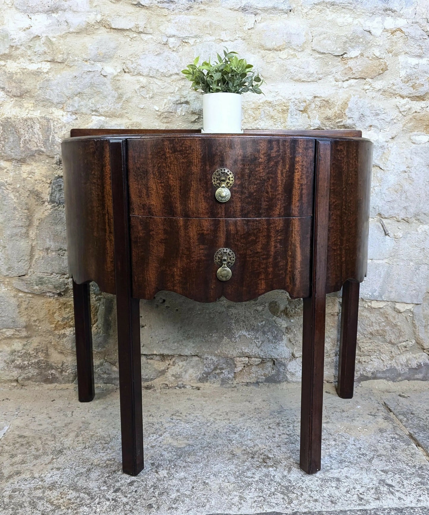 Georgian Mahogany Demi Lune Console Side Table with Drawers