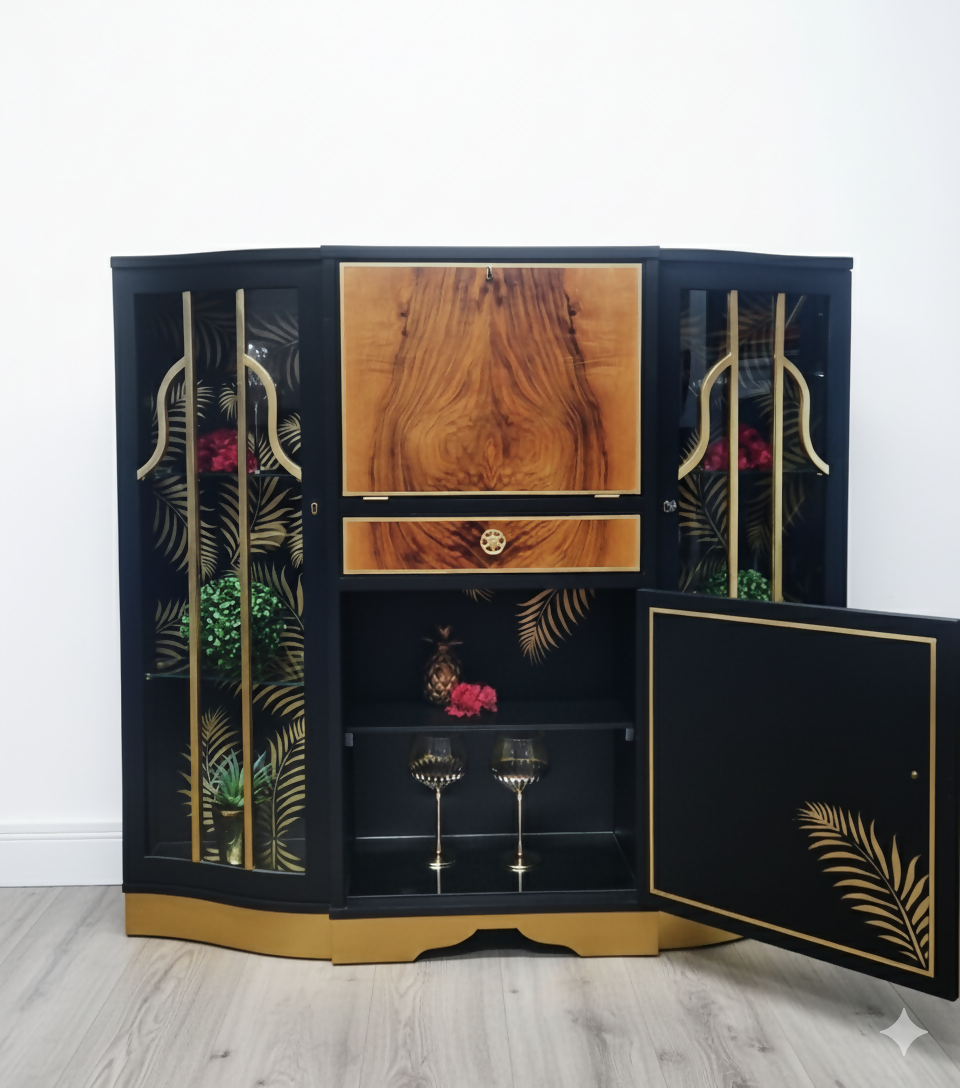 Art deco cocktail cabinet black and gold-MADE TO ORDER