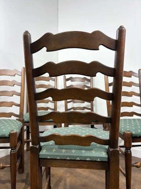 Vintage Oak Set Of Five Ladder Back Dining Chairs