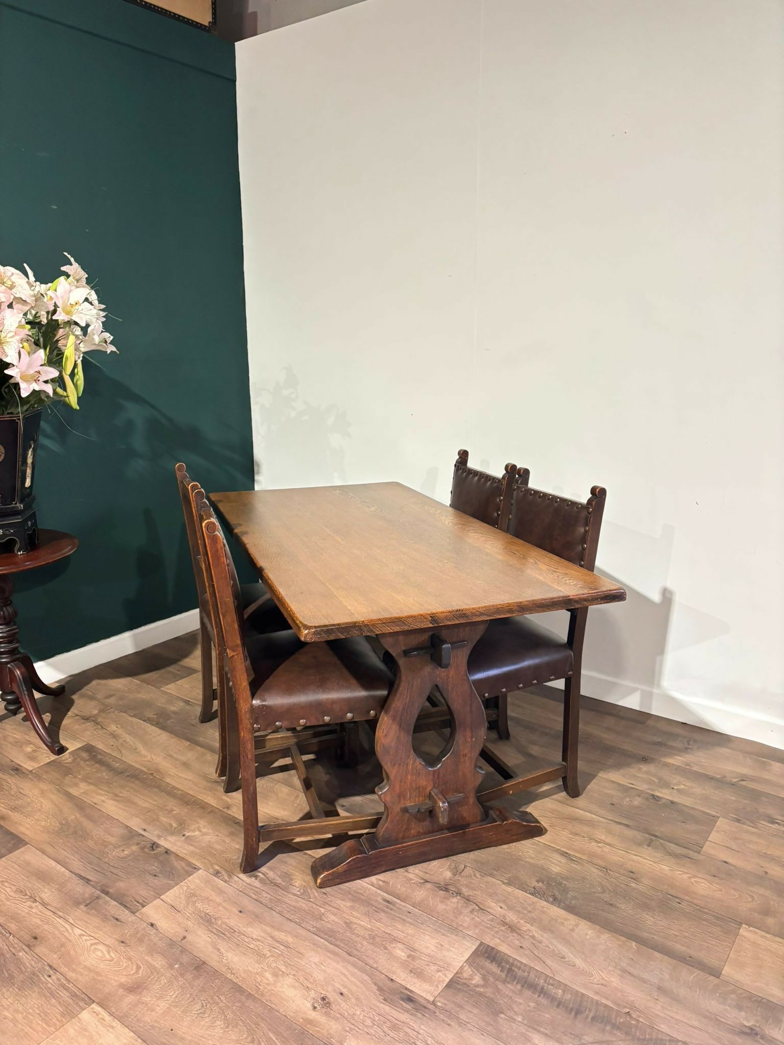 Vintage Refectory Dining Table With Six Chairs