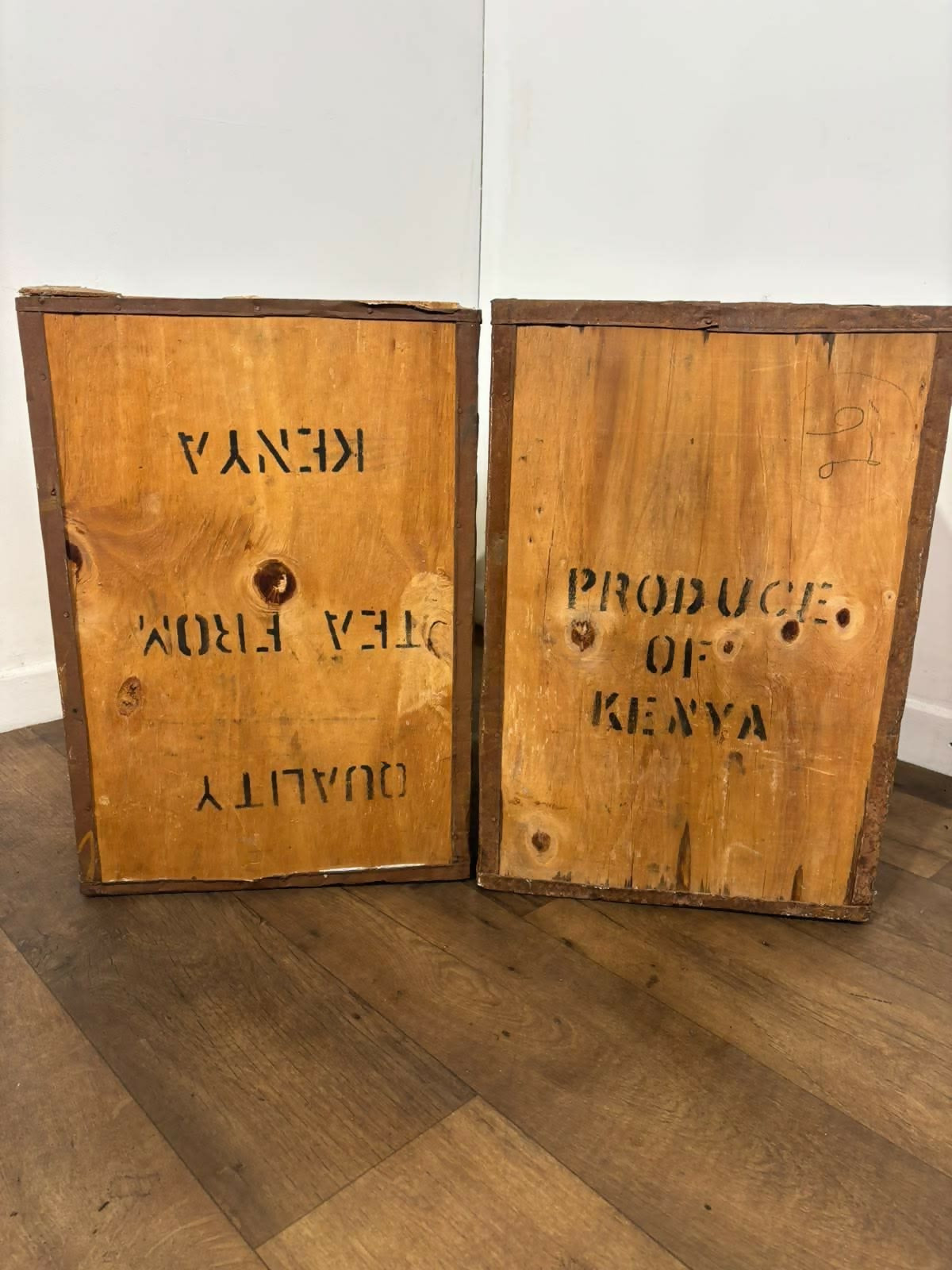 Pair of Vintage Kenyan Tea Export Crates / Wooden Boxes