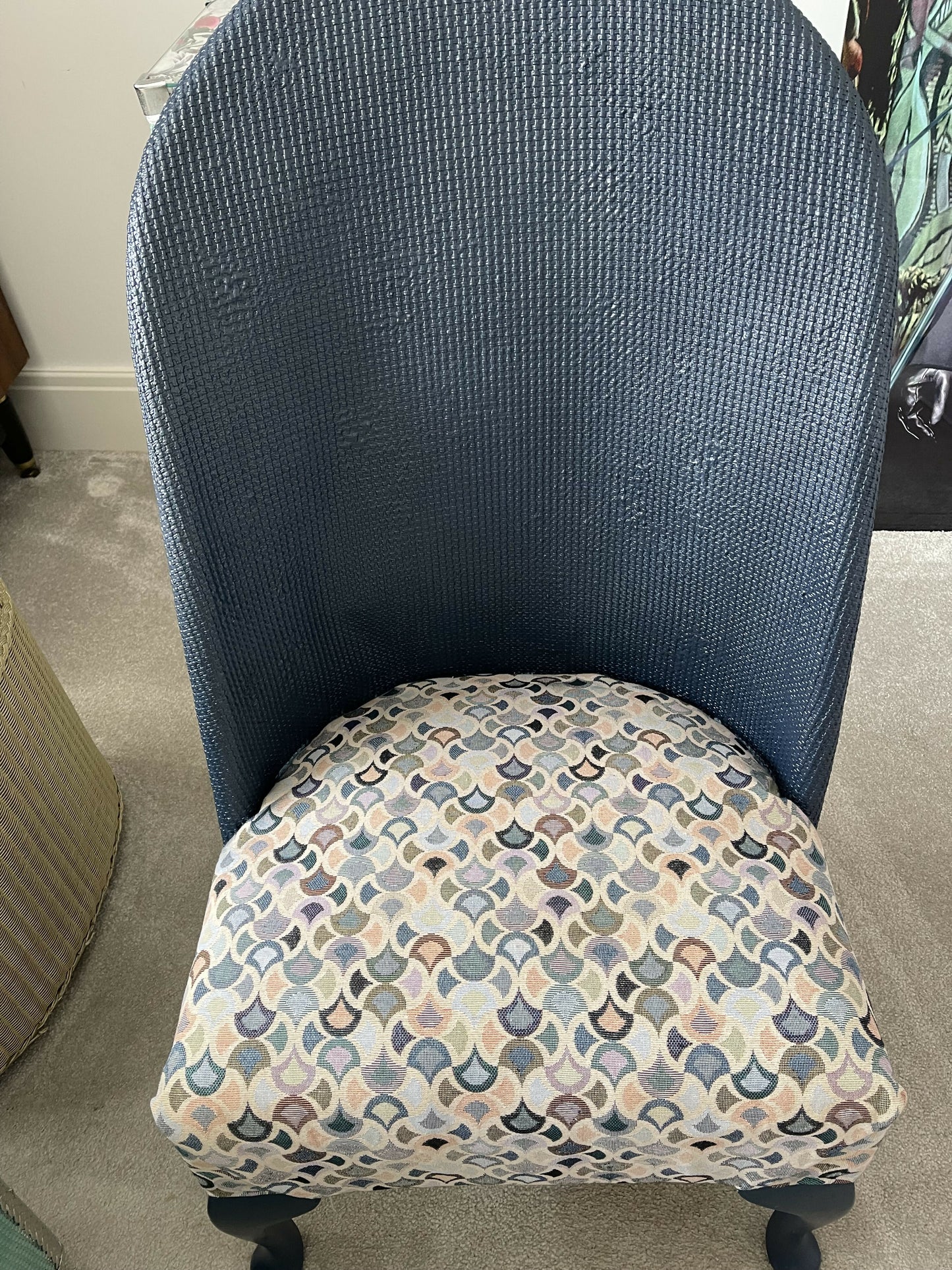 Mid century accent chair. Dark blue with matching material