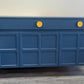 Midcentury Retro Nathan Squares Sideboard. Blue Yellow Painted Upcycled TV Cabinet Commission Piece