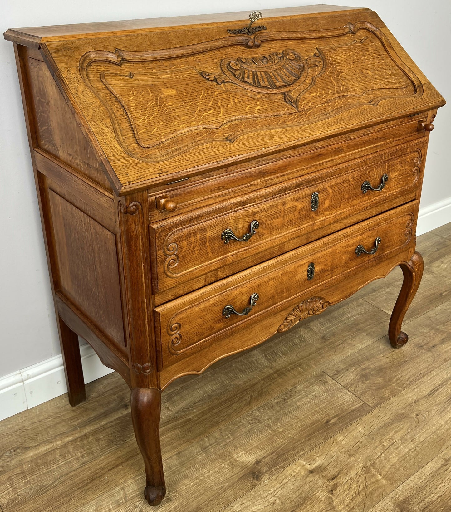 Secretaire Writing Desk Vintage French Louis Oak Rare Bureaux Cabinet LOT 6319
