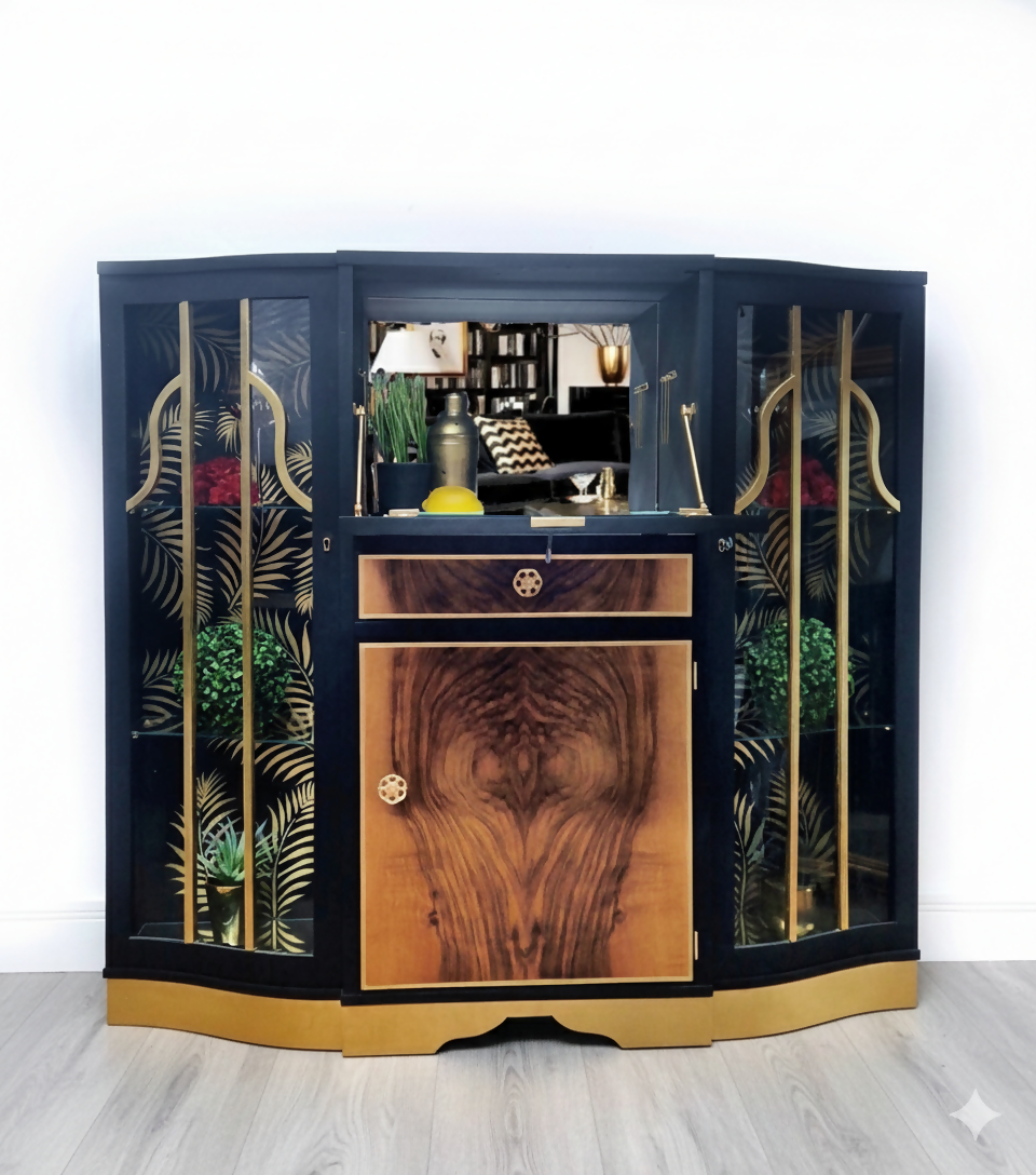 Art deco cocktail cabinet black and gold-MADE TO ORDER
