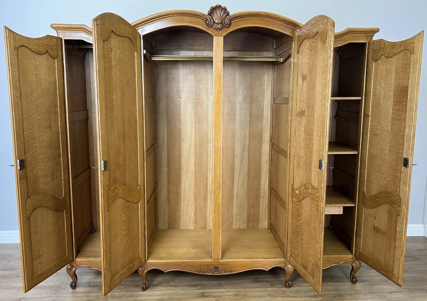 Wardrobe Vintage French Louis XVI Style Four Door Oak Carved Armoire LOT 4929