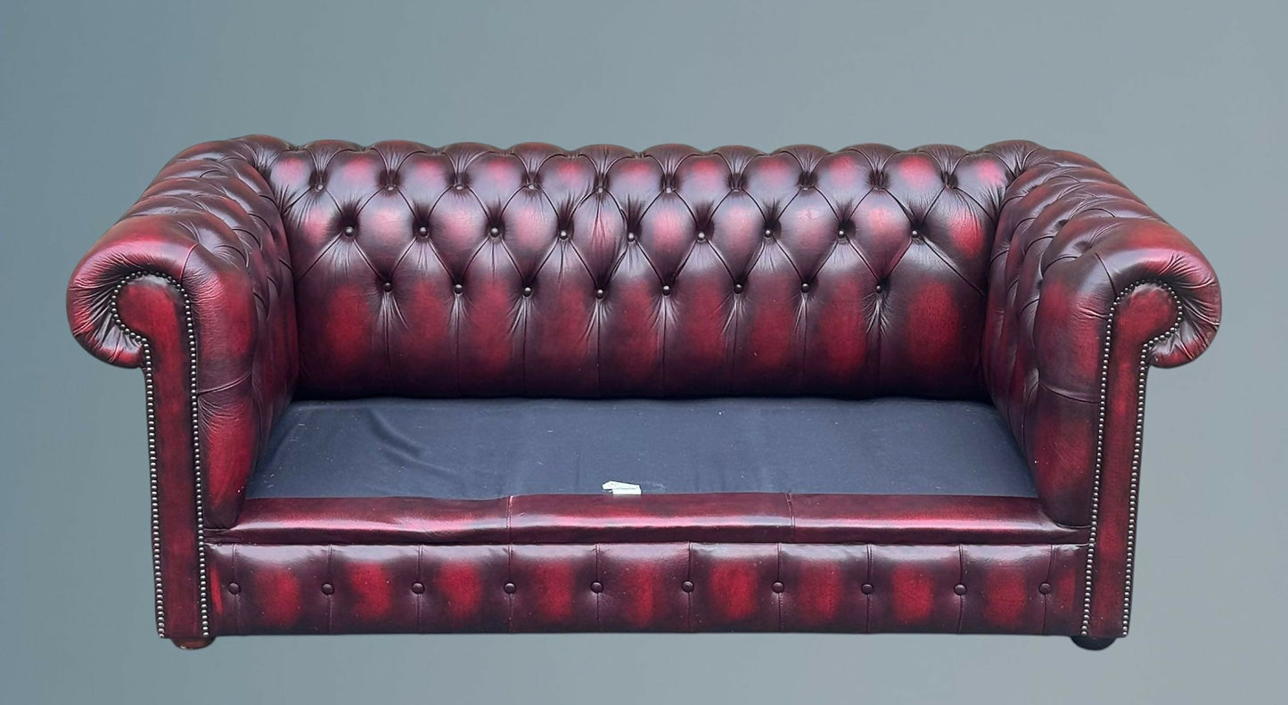 English Oxblood Leather Chesterfield Three Seater Sofa