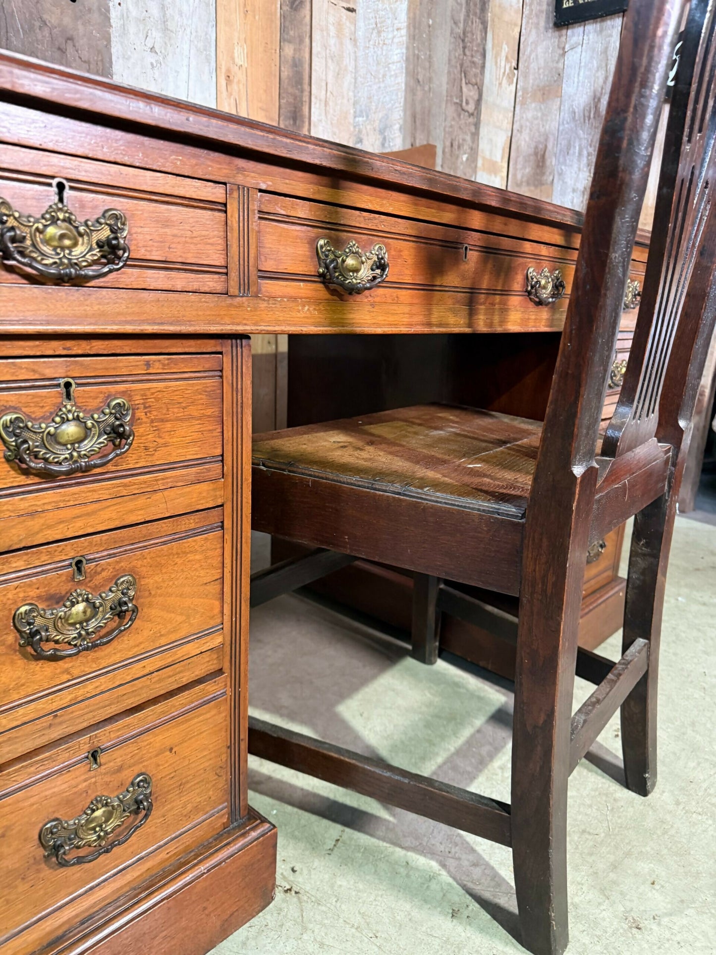 Antique Mid Victorian Walnut and Mahogany Embossed Leather Twin Pedestal Writing Desk, c.1860
