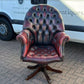 Vintage Red Leather Chesterfield Directors Swivel Armchair