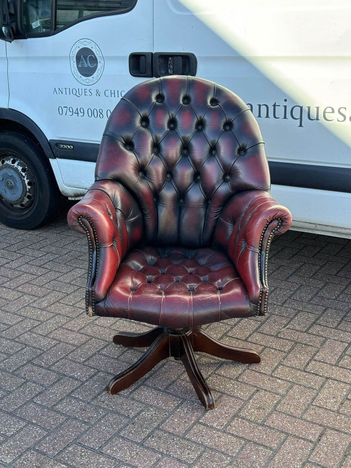 Vintage Red Leather Chesterfield Directors Swivel Armchair