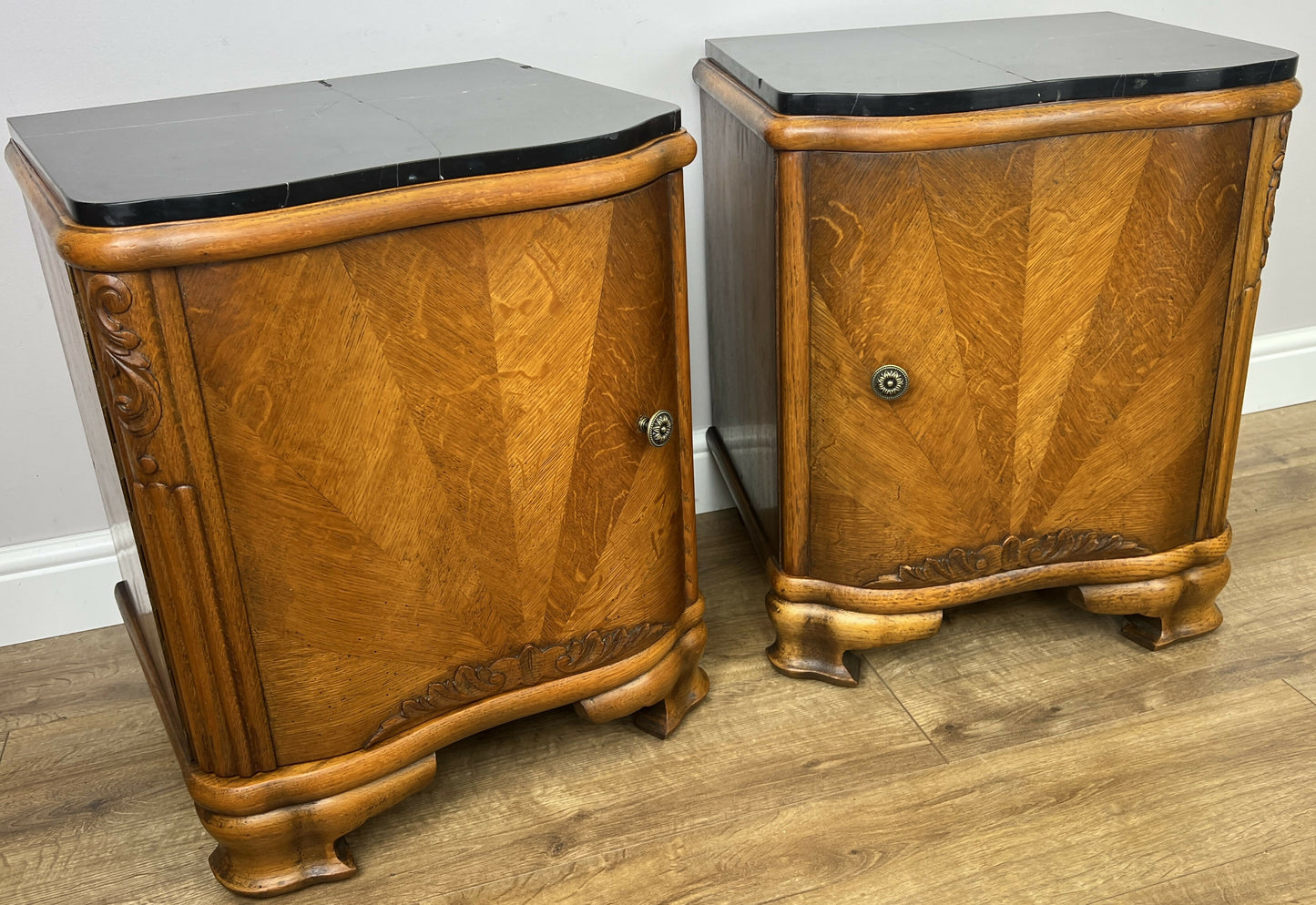 Pair of Bedside Tables Antique French Art Deco Marble Top Cabinets LOT 6351