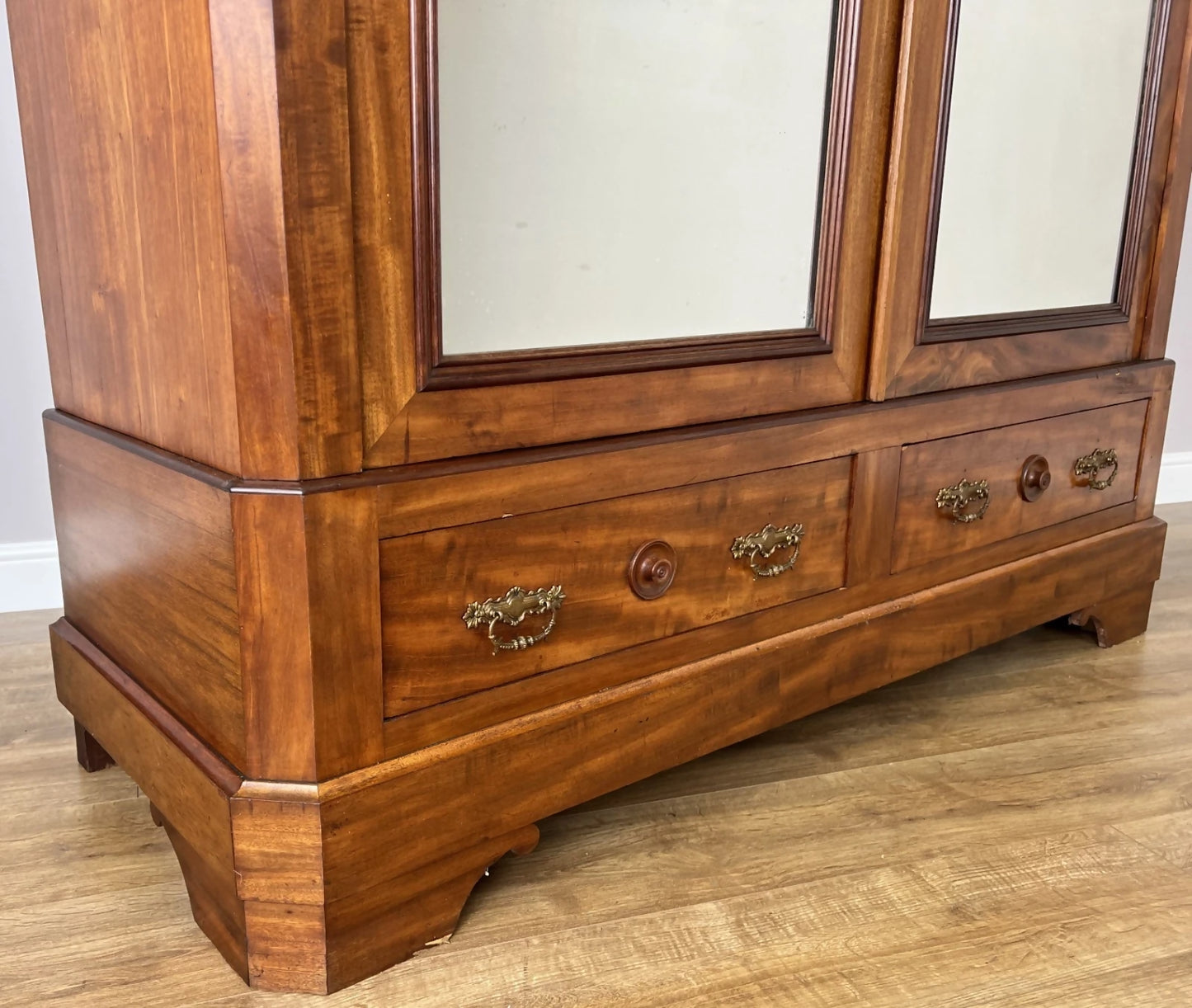 Wardrobe Antique French Mahogany Two Door Carved Mirrored Armoire LOT 6164