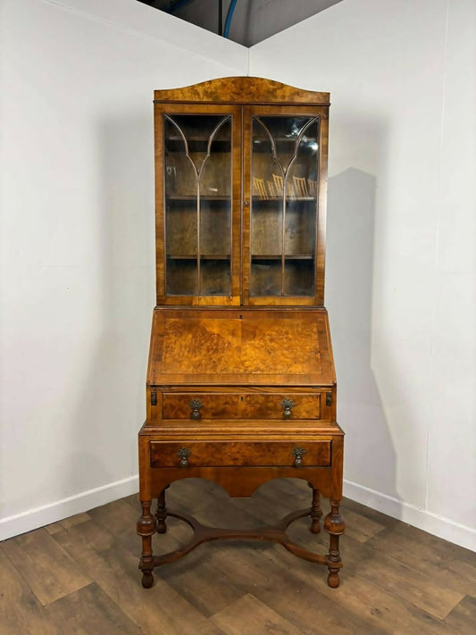 Queen Anne Style Walnut Bureau Bookcase