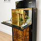 Refinished Art Deco Burl Walnut Cocktail Cabinet In Black With Gold Design. 1930s drink cabinet. Gin bar. Refurbished. sideboard slim narrow