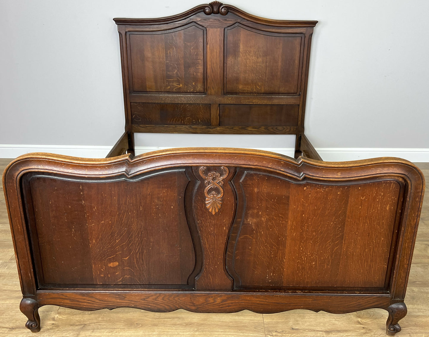 Bed Vintage French Louis XVI Oak Double Bed Frame Carved Headboard LOT 6378