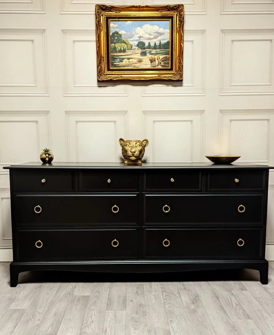 Stag Minstrel Captains Chest, Solid Wood, Eight Drawers, Black Chest of drawers
