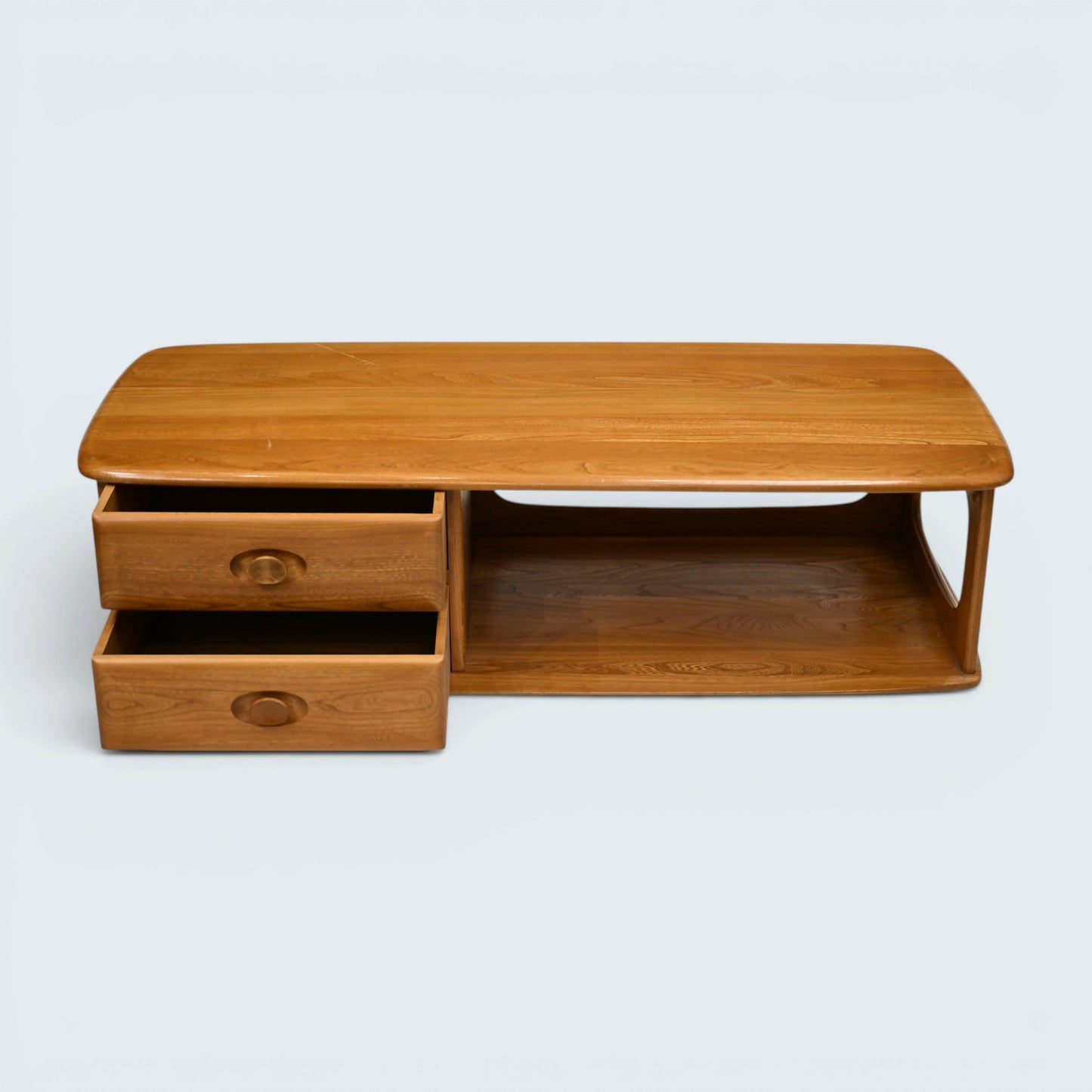 Ercol Minerva Coffee Table On Casters 2 Drawers Light Finish FREE UK Delivery
