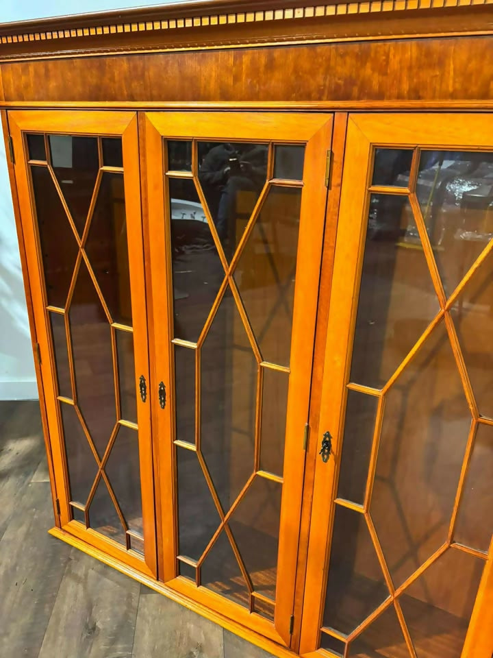 Yew Wood Display Cabinet With Glass Shelves