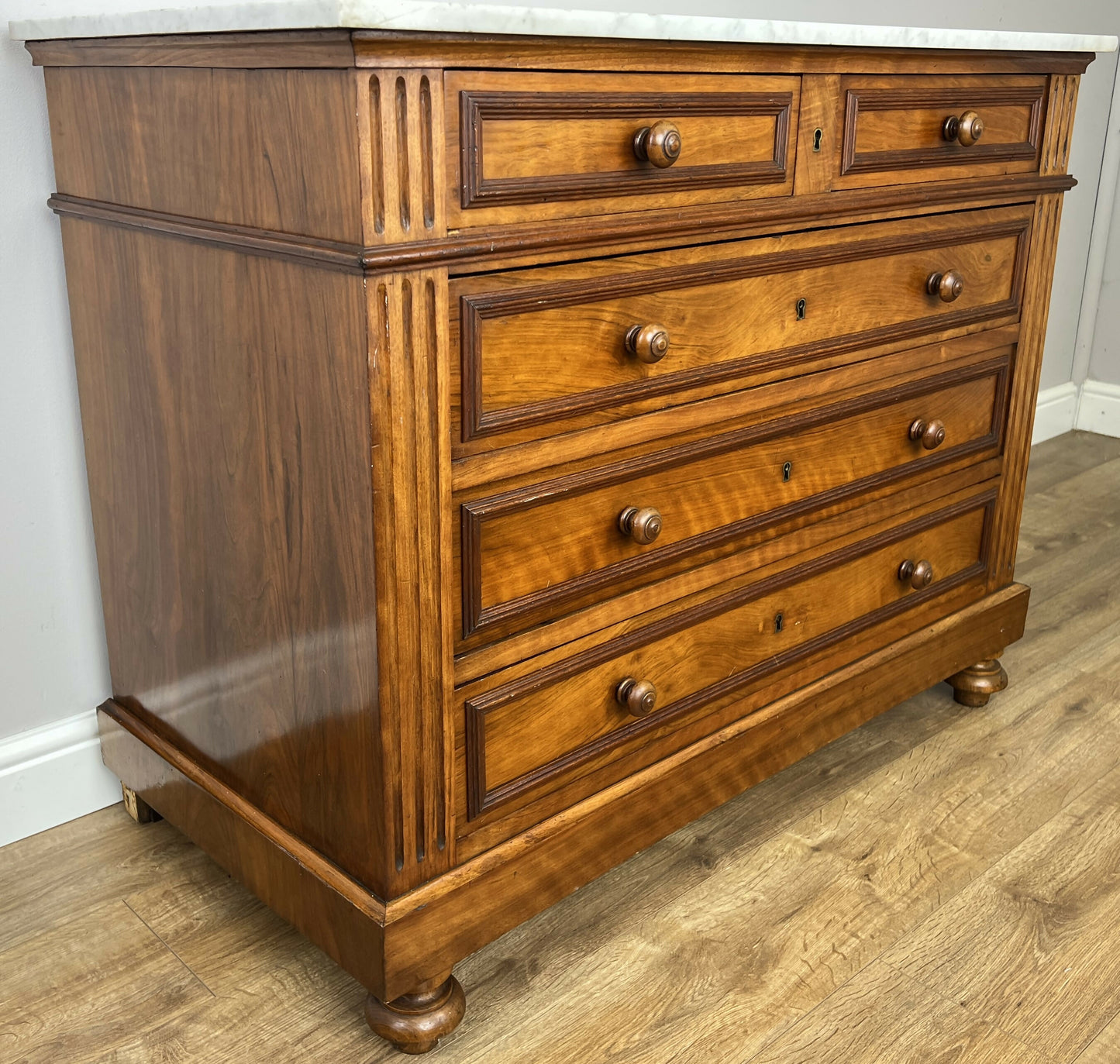 Chest of Drawers Antique French Walnut Marble Top 5 Drawers Cabinet LOT 6291