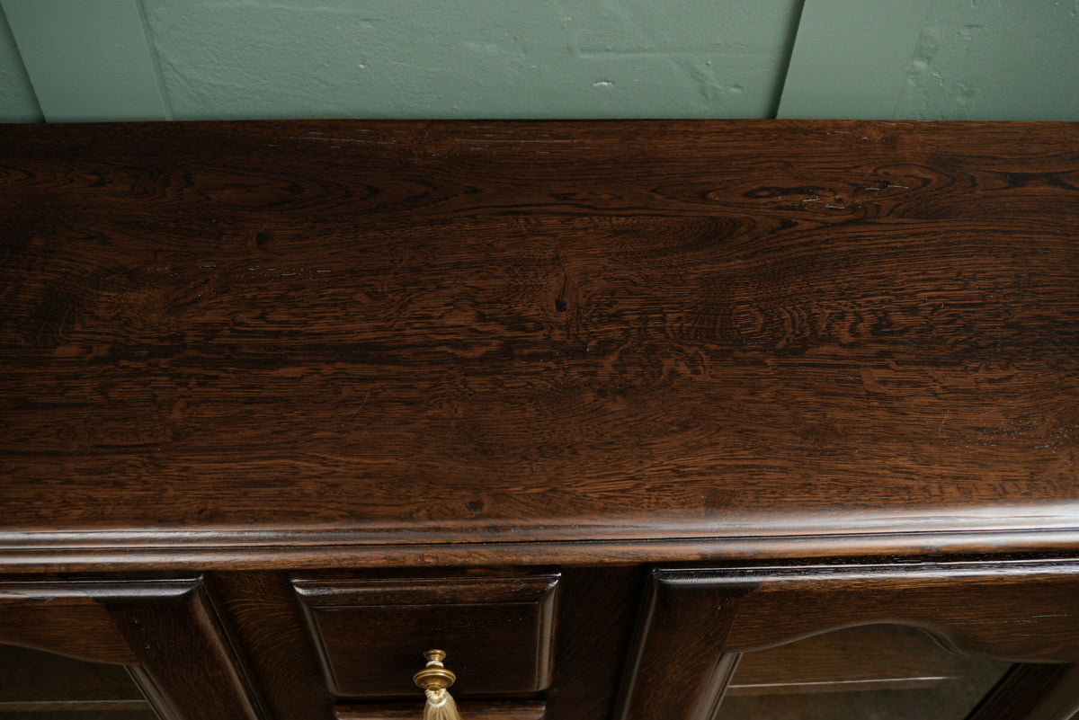Solid Dark Oak Glazed Bookcase/Display Cabinet with Drawers - Ludwik Styl