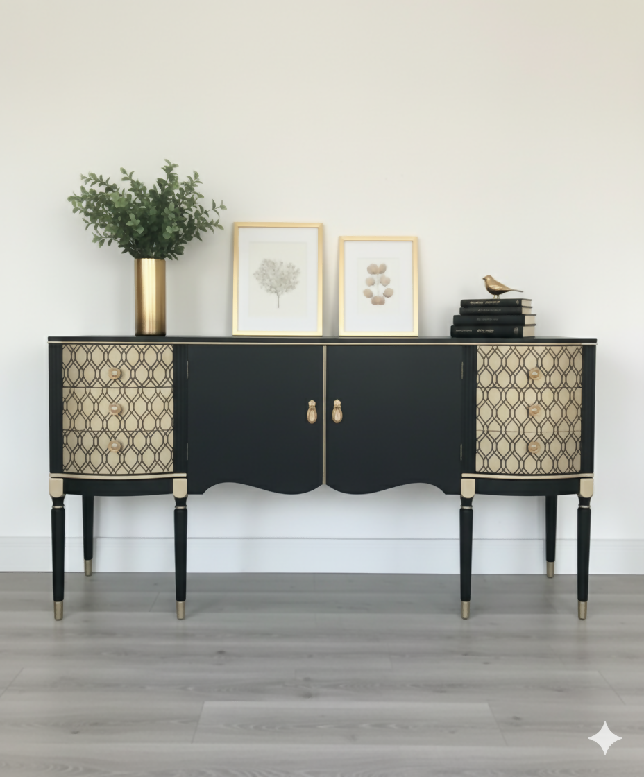 strongbow sideboard in black and vintage gold