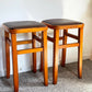 Mid century retro vintage stools wood vinyl brown