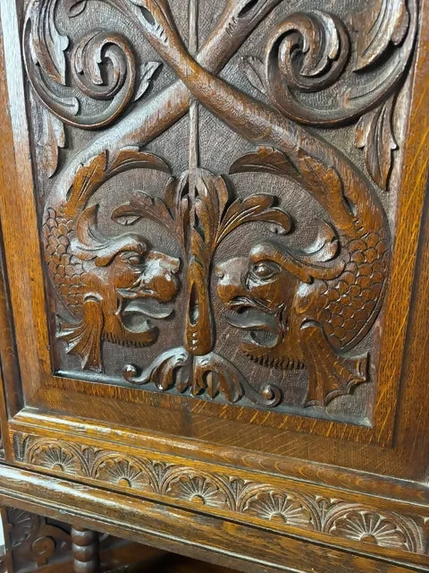 Antique Heavily Carved Oak Corner Cabinet
