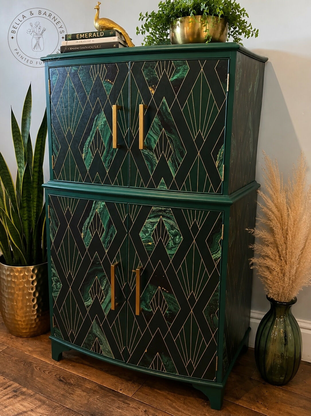 Green and gold Art deco style cocktail cabinet drinks cabinet