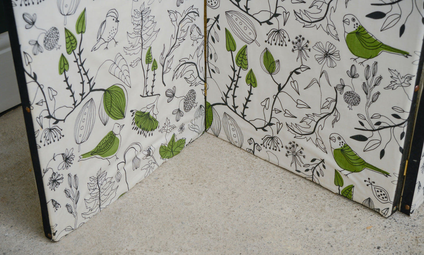 Fabric Panel Folding Room Divider with Ikea Green Birds Fabric