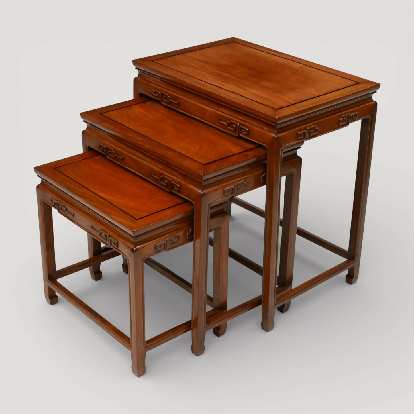 Chinese Nest of Tables Teak/Rosewood Carvings 3 Side Tables Free UK Delivery*