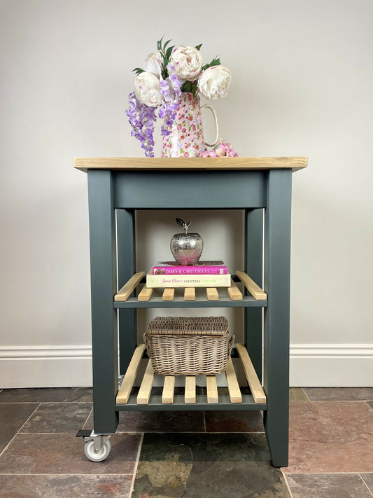 SOLD Hand painted kitchen trolley island