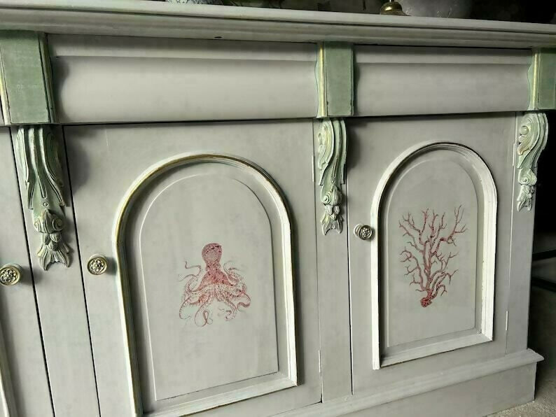 Antique French Grey Sideboard / Long Sideboard/ Painted Upcycled Sideboard