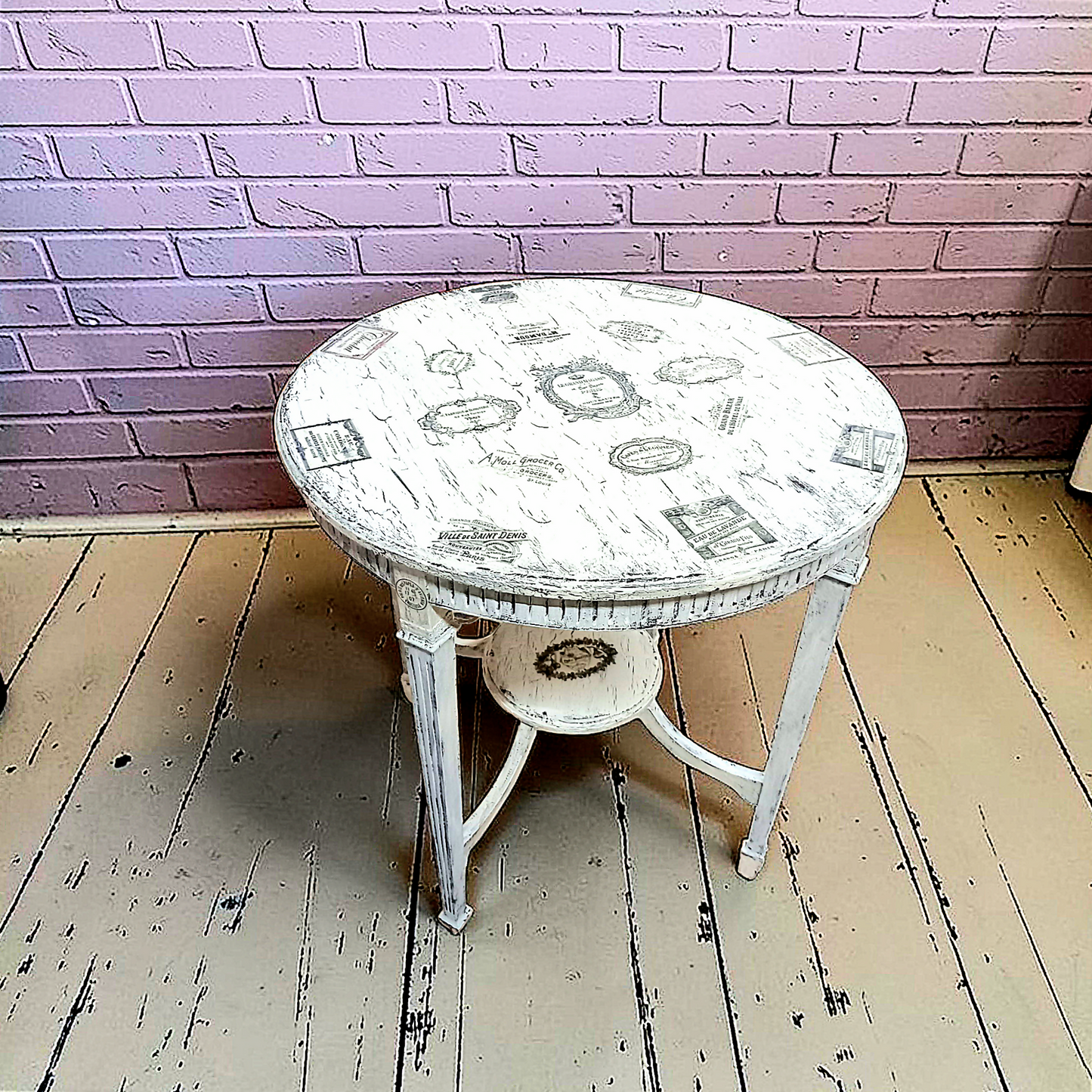 French Labels Decoupaged Table