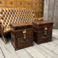 English Bridle Vintage Leather Side Table Trunk - Handmade Bedroom Furniture Pair Bespoke Chest