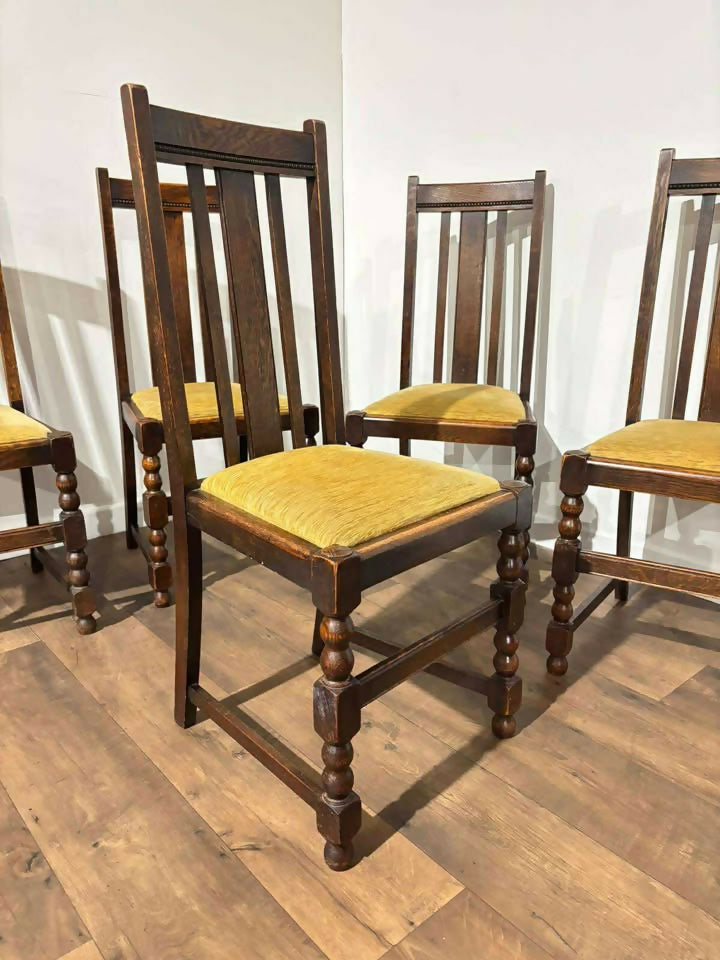 Vintage Set of Five Oak Dining Chairs