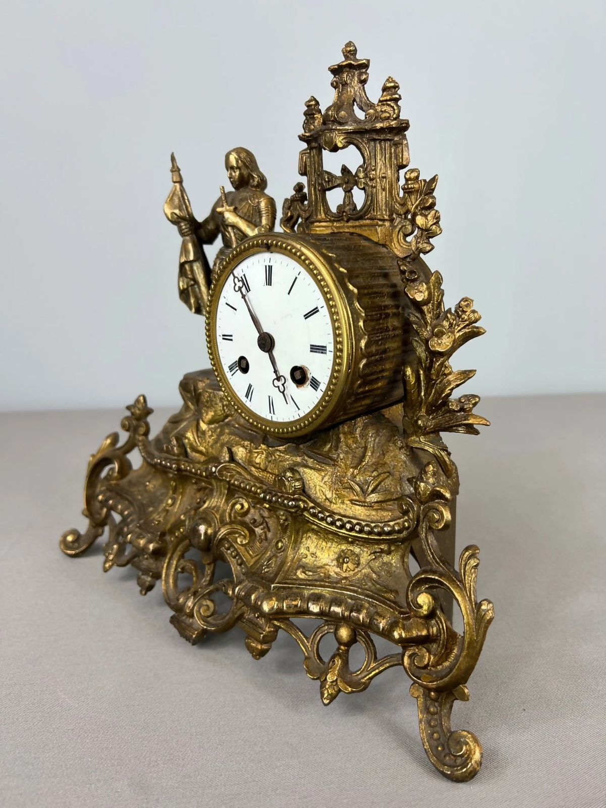 Mantel Clock Antique French Japy Frères Gilt Bronze Figure Clock LOT 3602