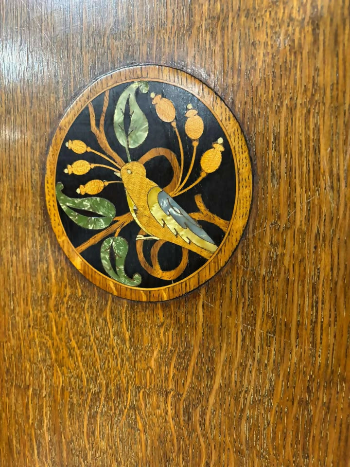 1930s Oak Inlaid Dome Top Tallboy