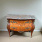 Louis XV Style French Walnut and Marquetry Inlaid Marble Top Commode