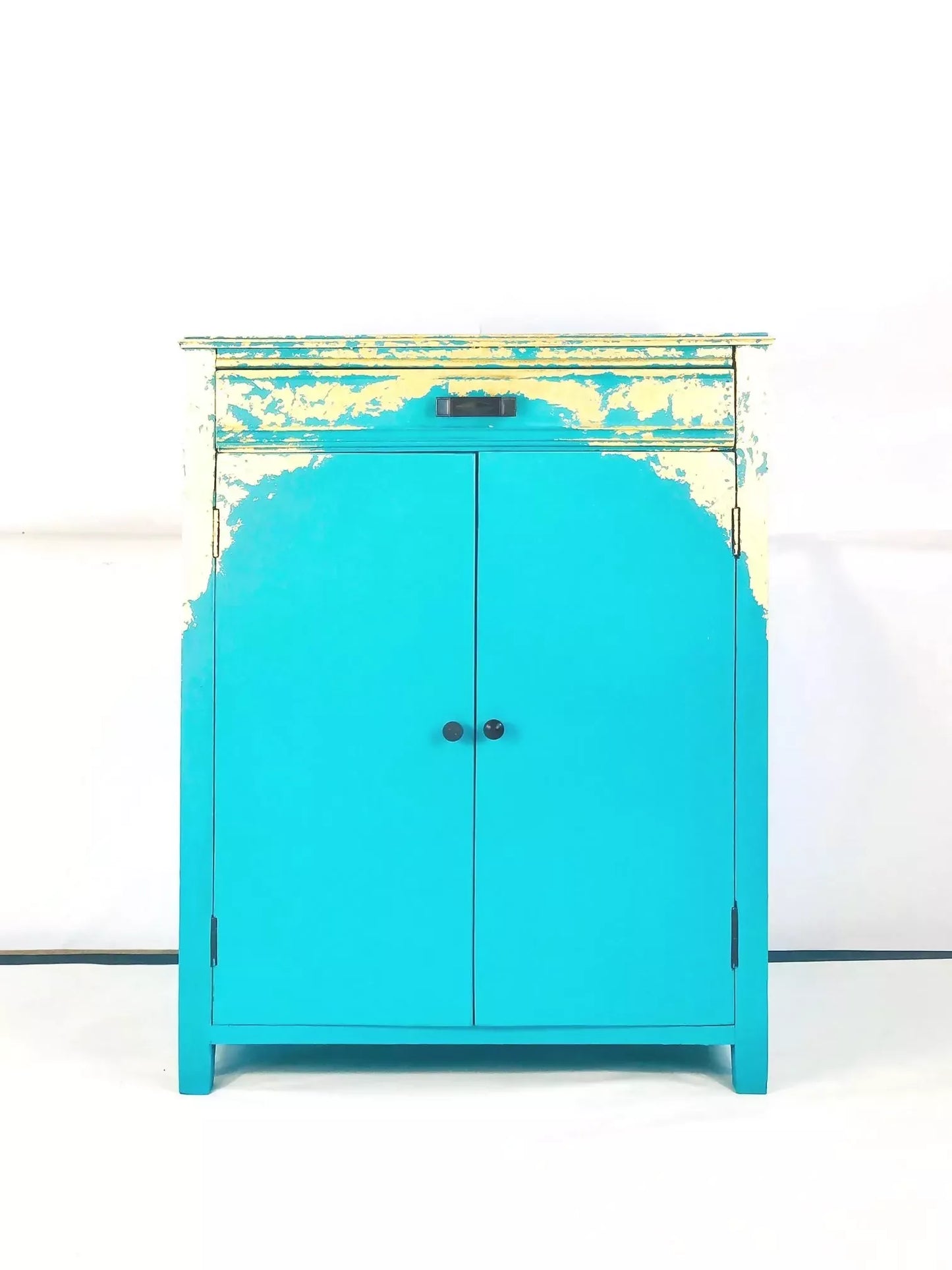 Gold And Teal Upcycled Records Drinks Cabinet