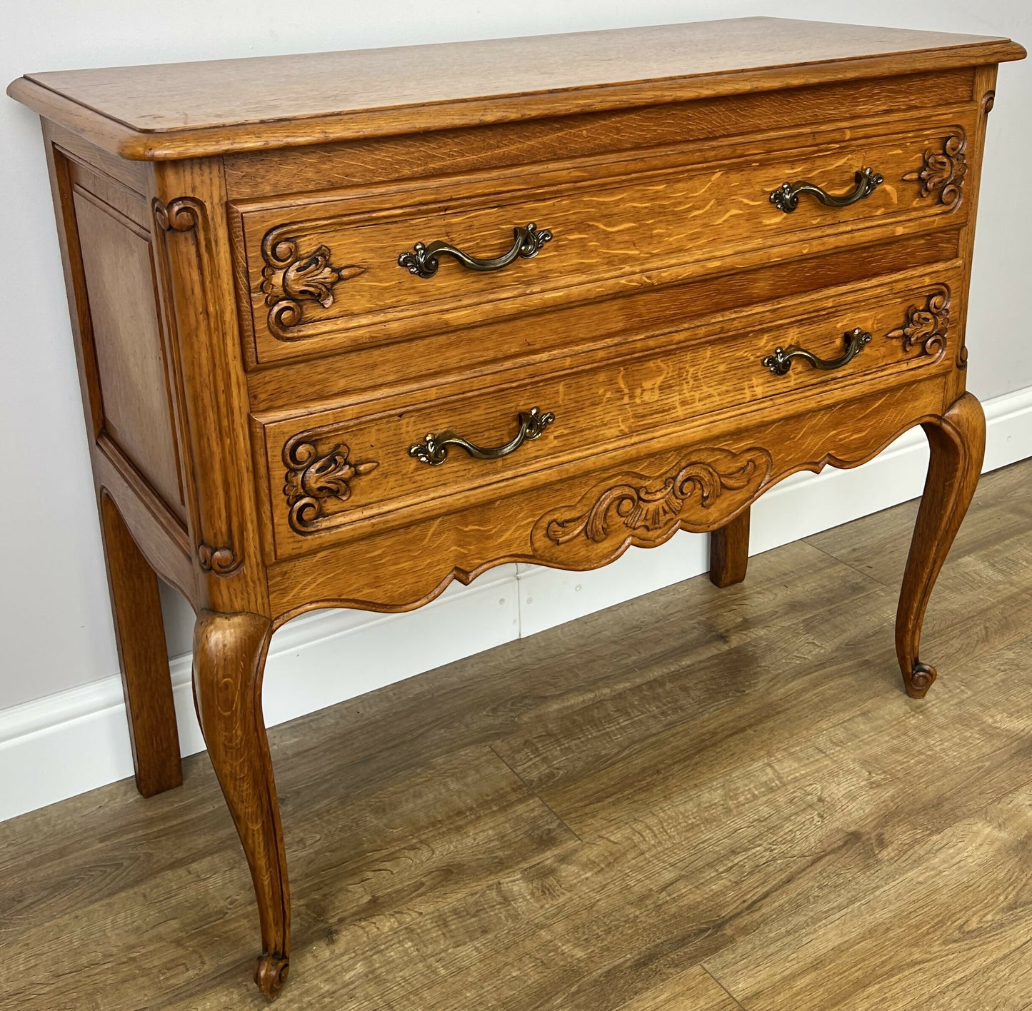 Chest of Drawers Vintage French Louis Oak 2 Drawers Carved Cabinet LOT 6232