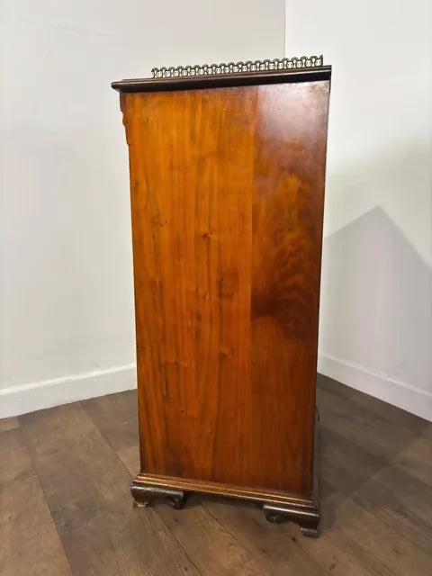 Edwardian Walnut Sheet Music Cabinet with Glass Door & Velvet-Lined Shelves