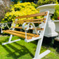 White Vintage Garden Bench Patio Seat in Oak Wrought Iron