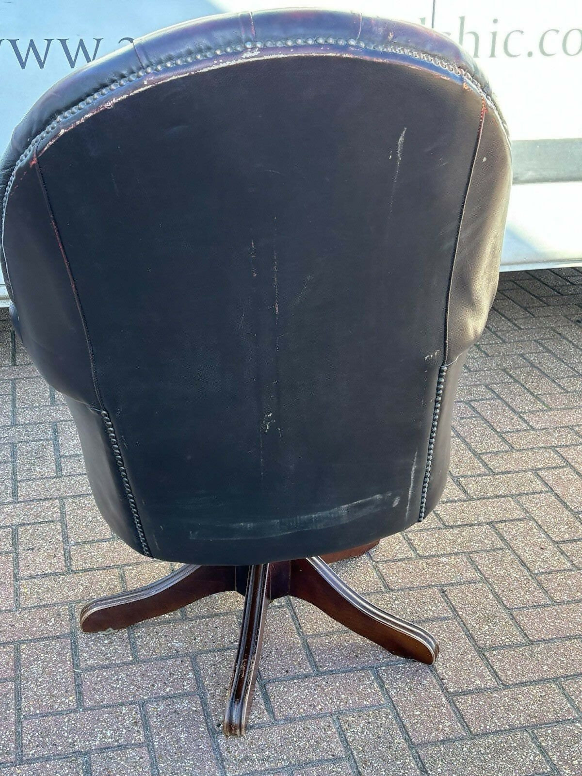 Vintage Red Leather Chesterfield Directors Swivel Armchair