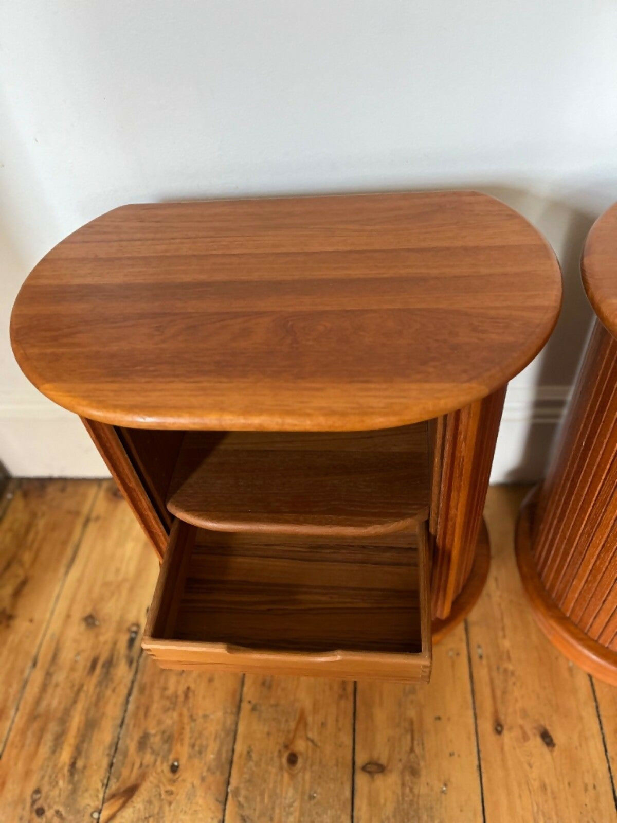 Danish Retro Teak Bedside Cabinets By Dyrlund W Tambour Doors