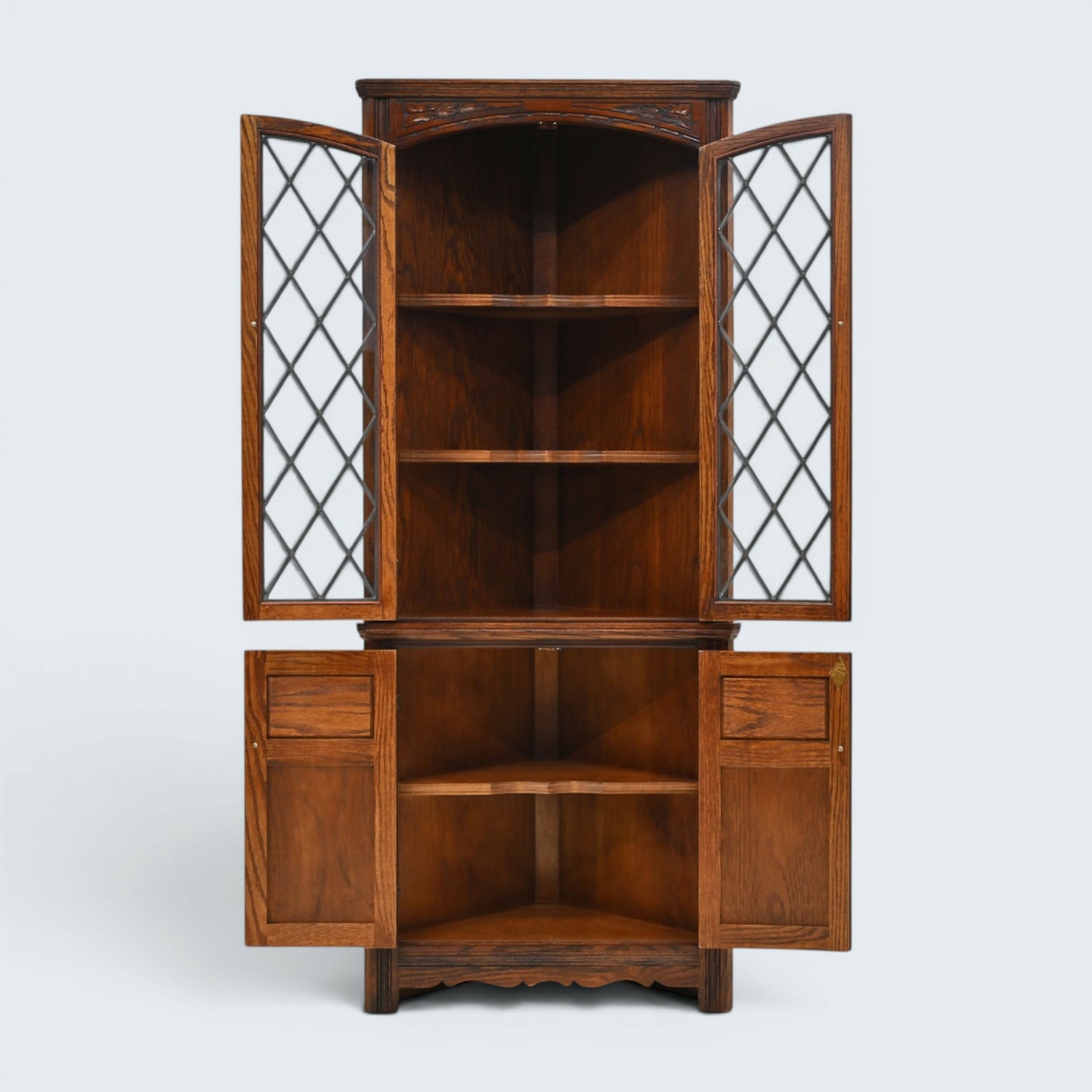 Old Charm Corner Display Cabinet Leaded Glass Tudor Brown EXC FREE UK Delivery*