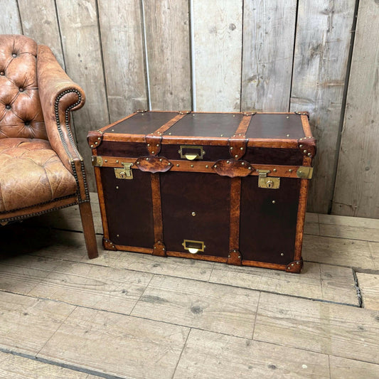 Vintage storage trunk chestnut brown leather