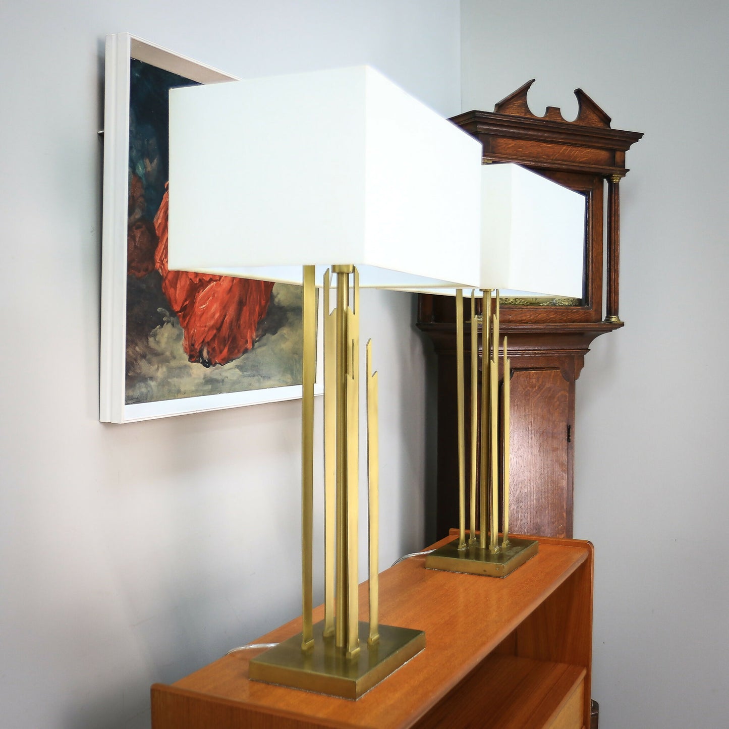 Pair of Table Lamps RV Astley Gatsby Carrick Antique Brass Finish Rectangular